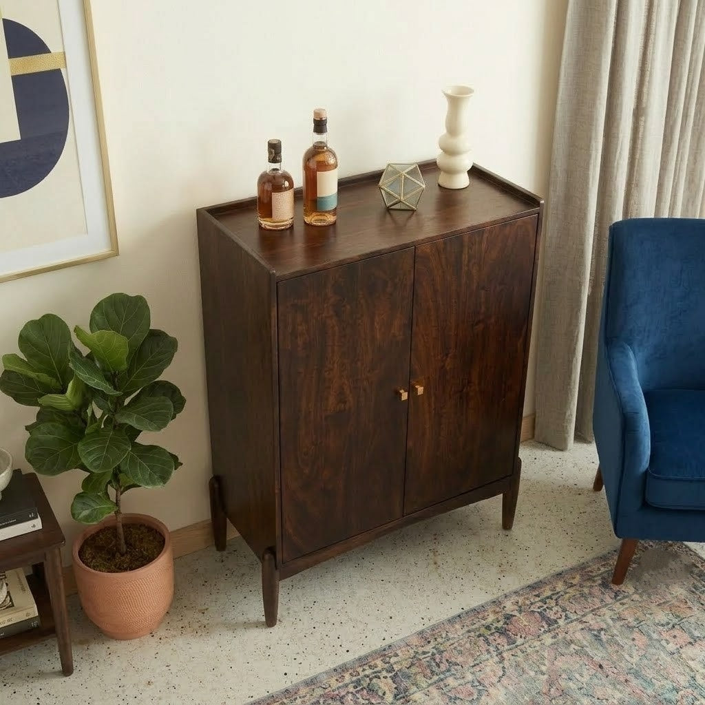 PRITI Modern Bar Cabinet for Living Room | Mango Wood Storage Unit