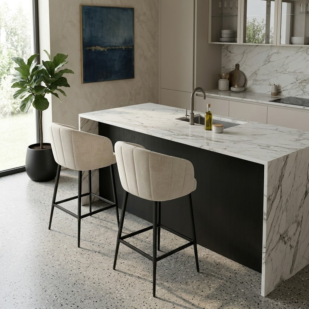 PRITI Modern Bar Stool – Upholstered Counter Height Stool with Iron Legs