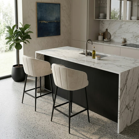 PRITI Modern Bar Stool – Upholstered Counter Height Stool with Iron Legs