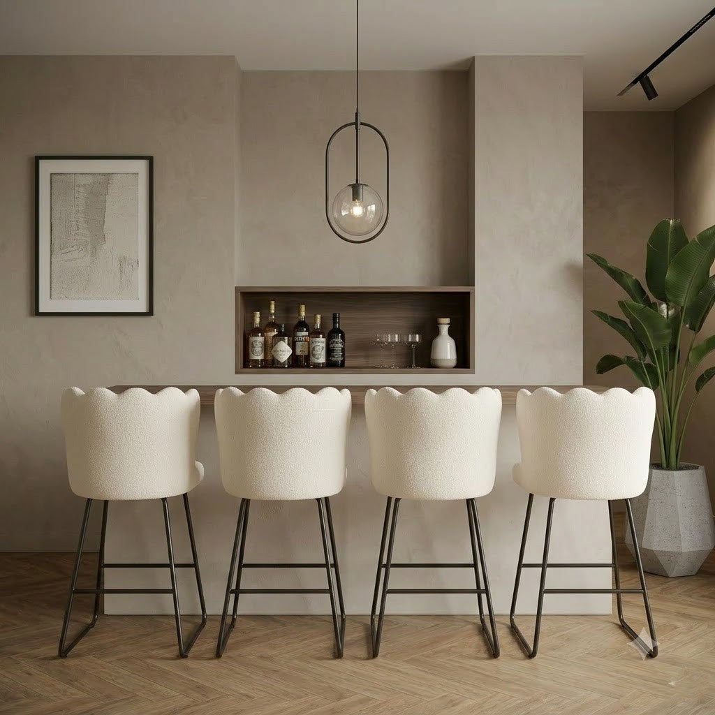 PRITI Modern Cream Counter Height Bar Stools – Set of 4