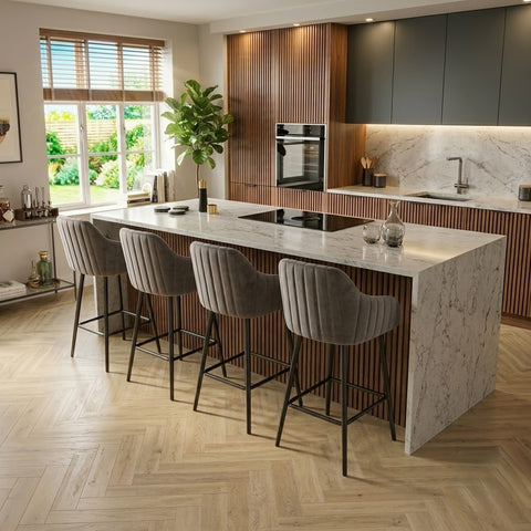 PRITI Modern Grey Upholstered Bar Stools – Set of 4