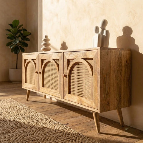 PRITI Modern Mango Wood TV Console – 160 CM Arch Decor TV Unit