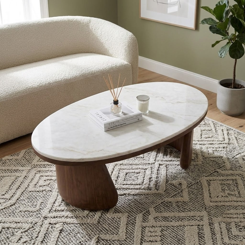 PRITI Modern Marble Coffee Table with Ice Jade Finish