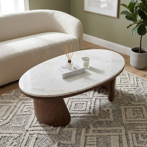 PRITI Modern Marble Coffee Table with Ice Jade Finish