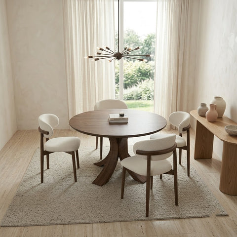 PRITI Modern Round 4 Seater Dining Set in Dark Walnut Finish
