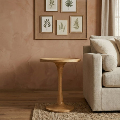PRITI Modern Round End Table | Natural Brown Mango Wood Accent Table