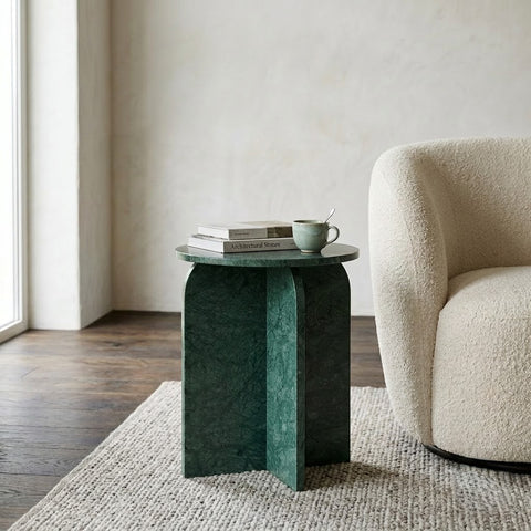 PRITI Modern Round Travertine Marble End Table