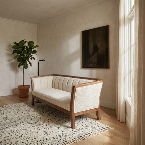 PRITI Modern Sheesham Couch with Elegant Boucle Fabric