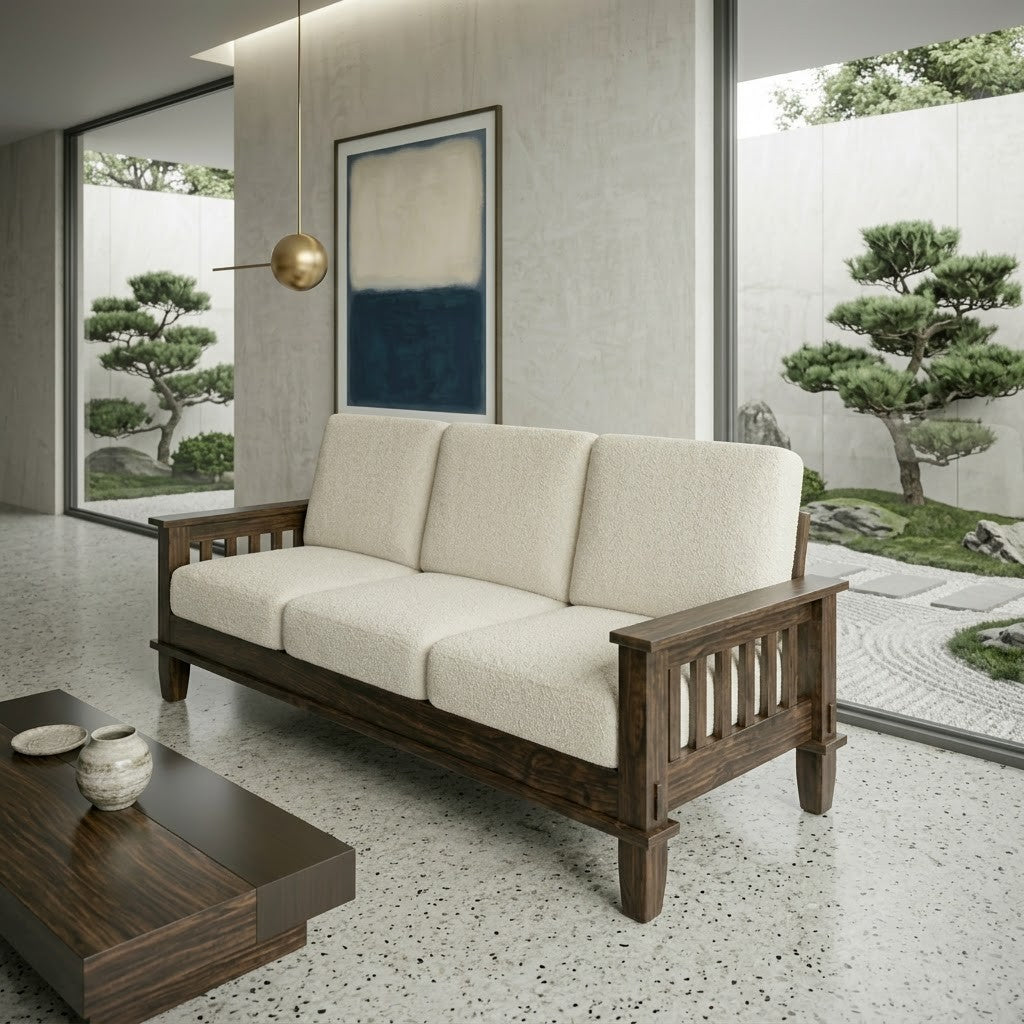 PRITI Modern Solid Sheesham Wood 3 Seater Sofa