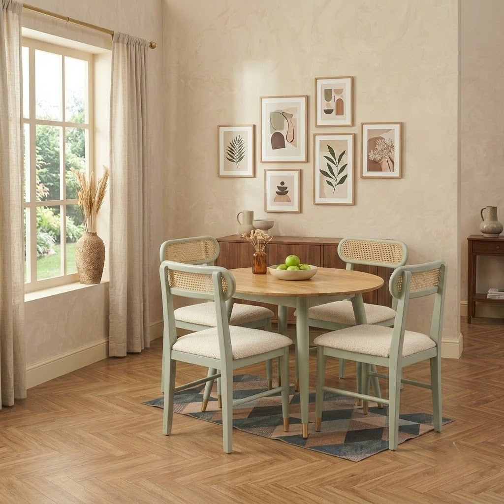 PRITI Modern Solid Wood Round Dining Table 4 Seater Set