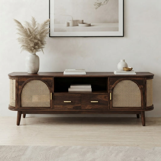 PRITI Modern Solid Wood TV Cabinet for 65 Inch TV with Spacious Storage