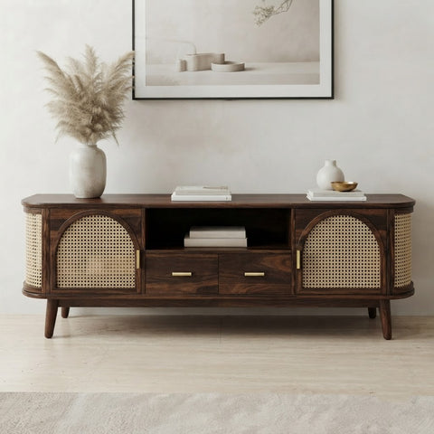 PRITI Modern Solid Wood TV Cabinet for 65 Inch TV with Spacious Storage