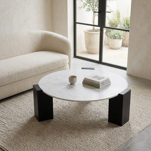 PRITI Modern Travertine Centre Table – Elegant Round Coffee Table