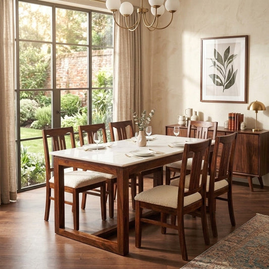 PRITI Modern Wooden Dining Table with 6 Seater Chairs