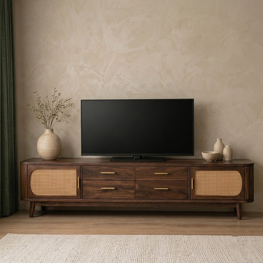 PRITI Modern Wooden Entertainment Unit for 65 Inch TV with Storage