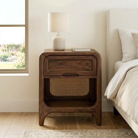 PRITI Modern Wooden Nightstand with Storage for Bedroom