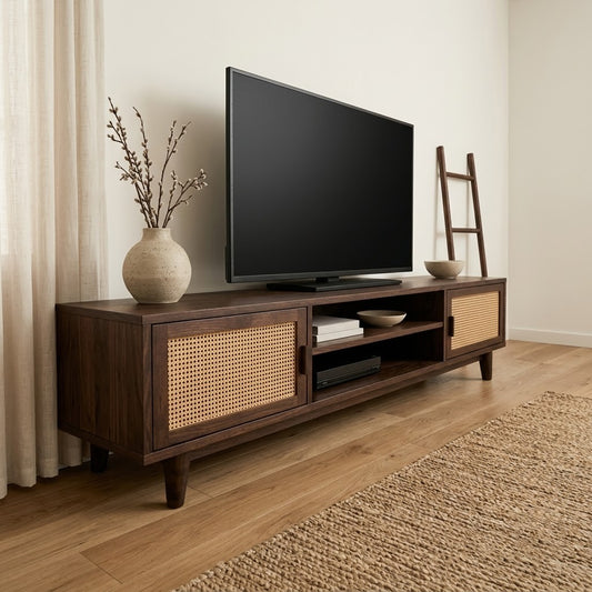 PRITI Modern Wooden TV Stand with Storage for 65 Inch TV – Dark Walnut Finish