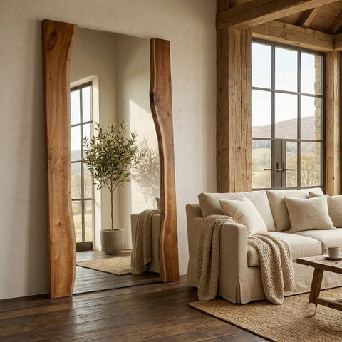 PRITI Natural Acacia Wood Mirror for Home Décor