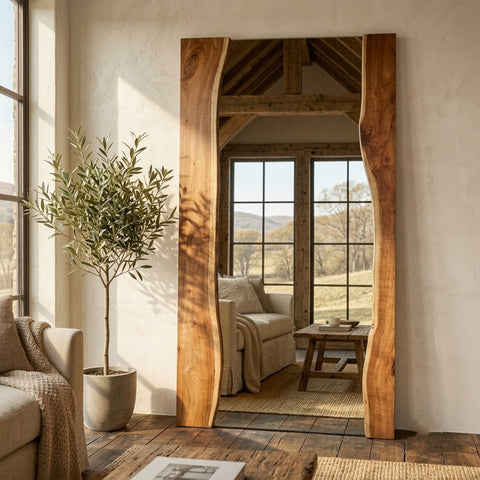 PRITI Natural Wood Floor Mirror for Modern Homes