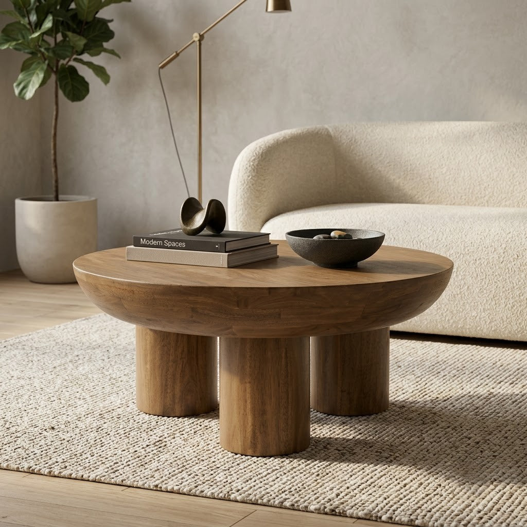 PRITI Natural Wood Round Coffee Table for Living Room