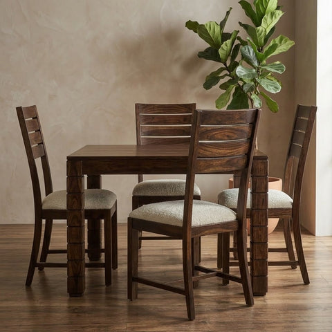 PRITI Premium 4 Seater Sheesham Wood Dining Set with Crème Bouclé Chairs