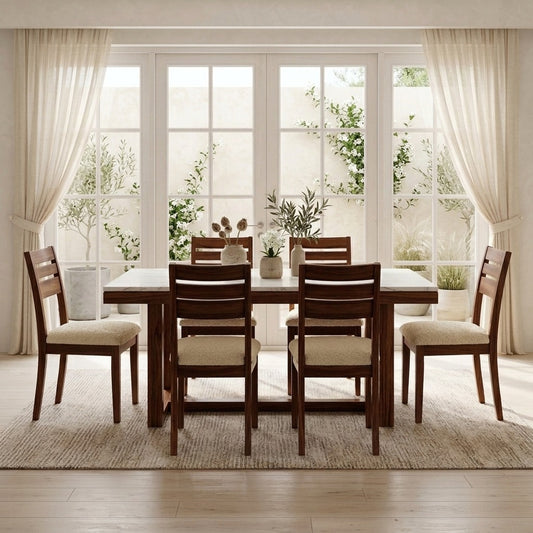 PRITI Premium 6 Seater Solid Wood Dining Table & Chair Set