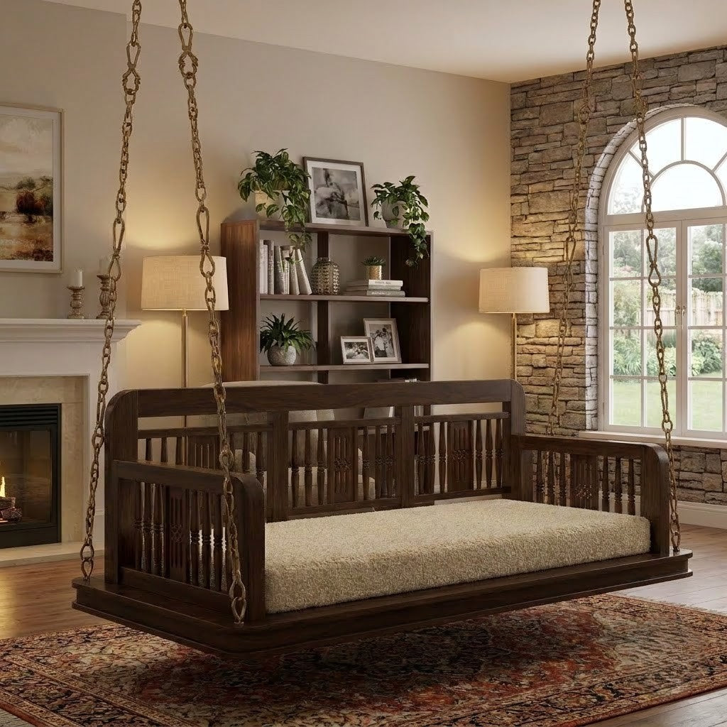 PRITI Premium Dark Walnut Wooden Swing for Home – Solid Sheesham Wood