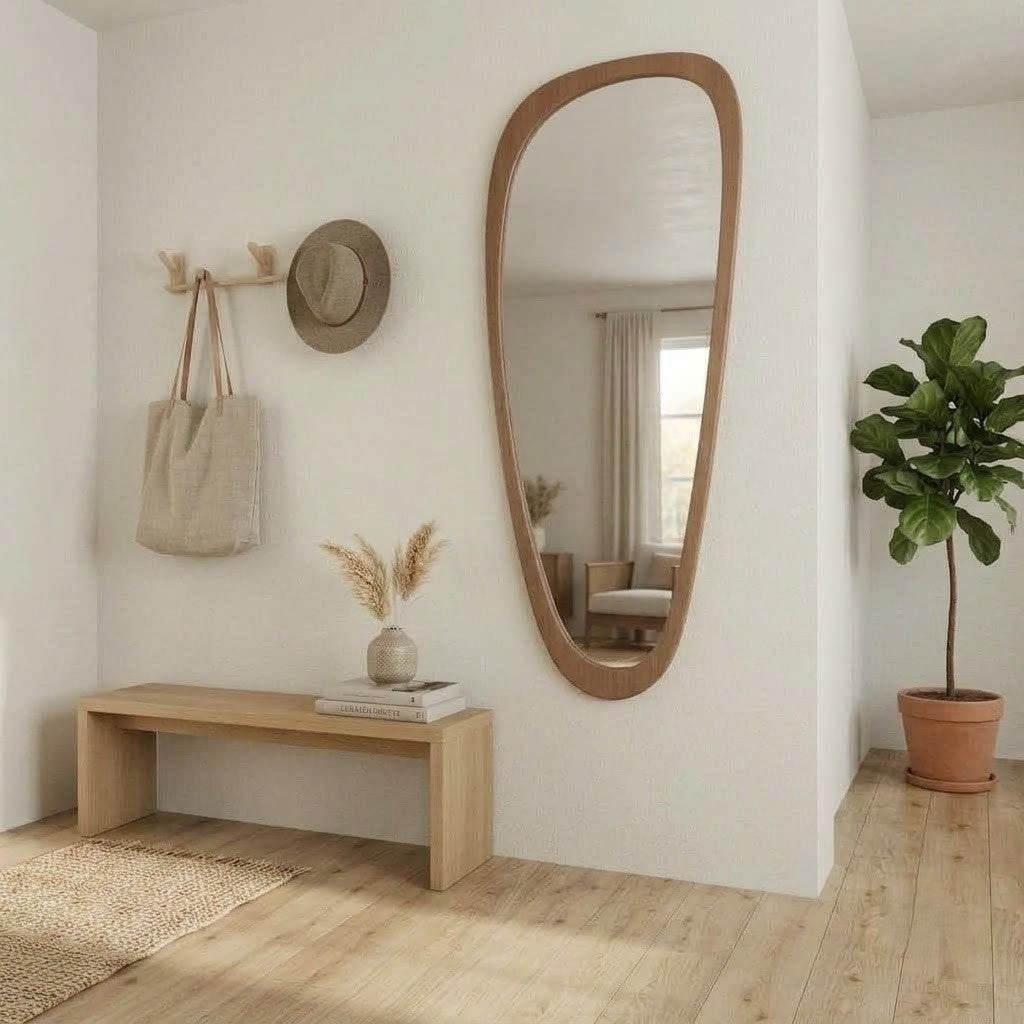 PRITI Premium Mirror Solid Wood Frame - Minimalist Abstract Wall Art-for Living Room, Entryway , Washroom & Bedroom