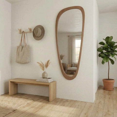 PRITI Premium Mirror Solid Wood Frame - Minimalist Abstract Wall Art-for Living Room, Entryway , Washroom & Bedroom
