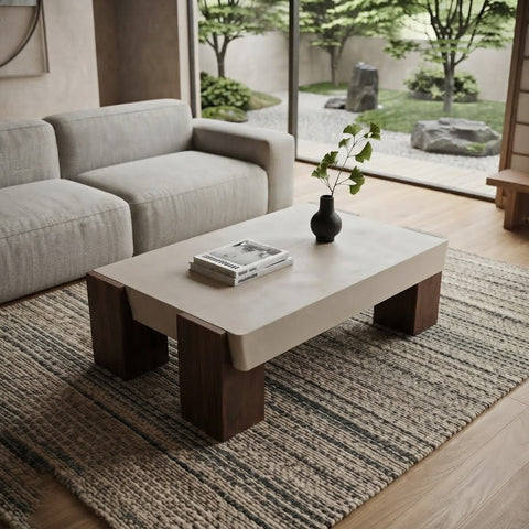 PRITI Premium Off White Coffee Table with Wooden Base