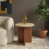 PRITI Premium Round Side Table with Beige Travertine Top