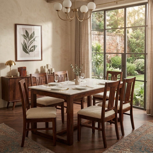 PRITI Premium Sheesham Wood Dining Table & Chair Set for 6