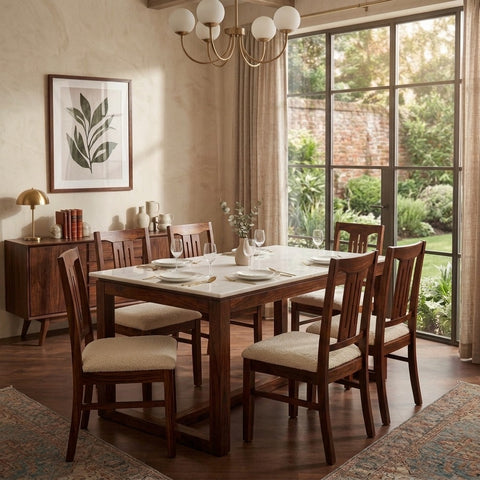 PRITI Premium Sheesham Wood Dining Table & Chair Set for 6