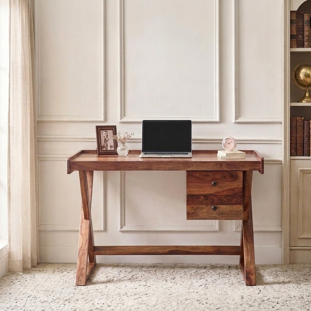 PRITI Premium Sheesham Wood Study Desk in Brown Finish