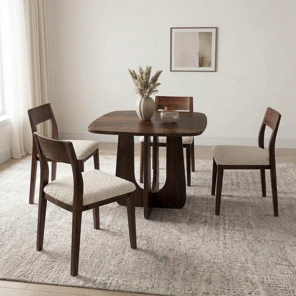PRITI Premium Solid Sheesham Wood 4 Seater Dining Table with 4 Cream Boucle Clarke Dining Chairs