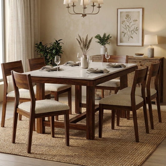 PRITI Premium Solid Sheesham Wood 6 Seater Dining Table