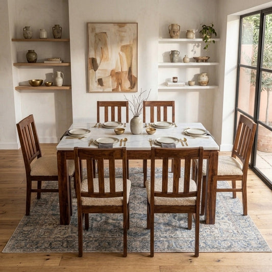 PRITI Premium Solid Sheesham Wood Dining Table with 6 Chairs