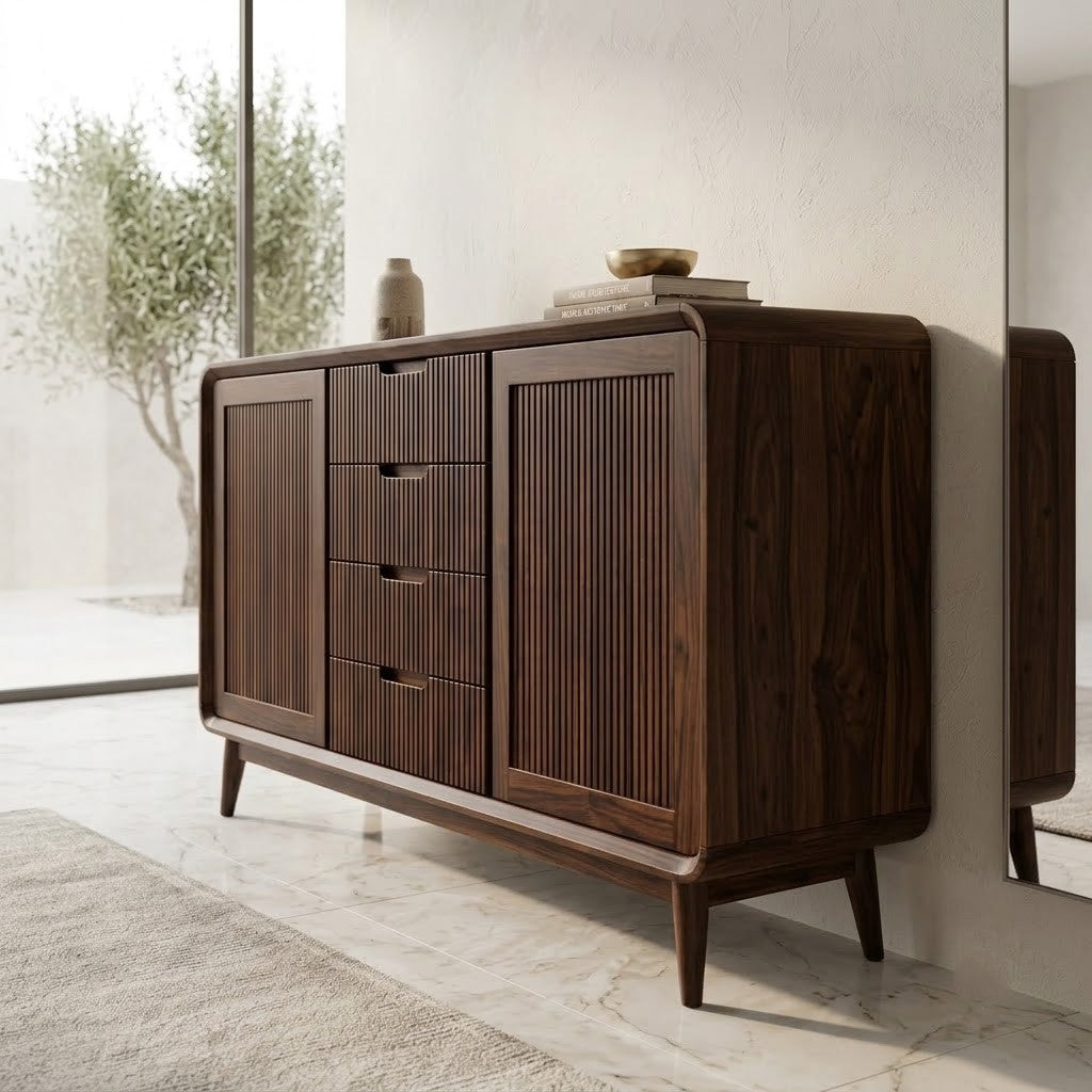 PRITI Premium Wooden Sideboard and Cabinet for Living Room|Dark Walnut Finish