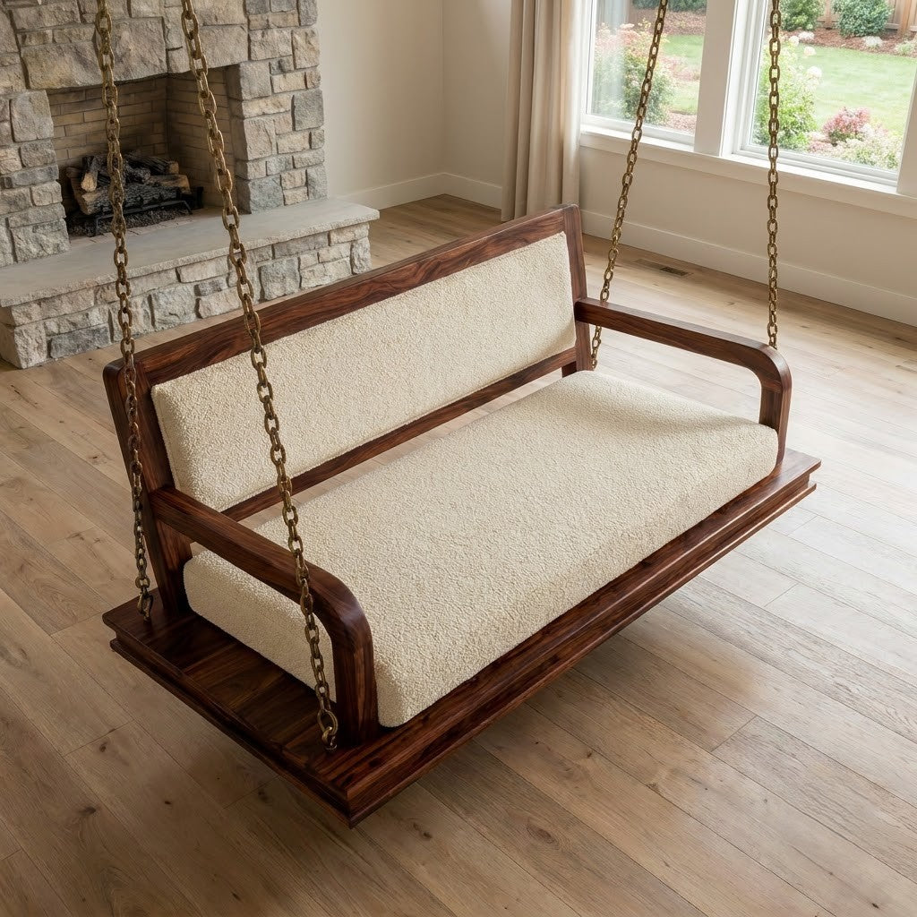 PRITI Premium Wooden Swing Chair | Solid Sheesham Wood & Dark Walnut Finish