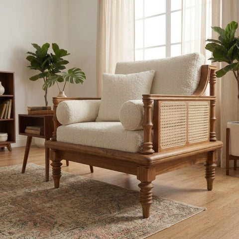 PRITI Rattan Lounge Chair with Wooden Frame