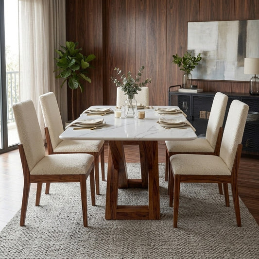 PRITI Rectangular Wooden Dining Set for Six