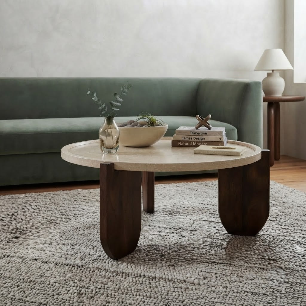 PRITI Round Coffee Table with Elegant Marble Top