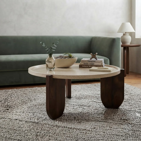 PRITI Round Coffee Table with Elegant Marble Top