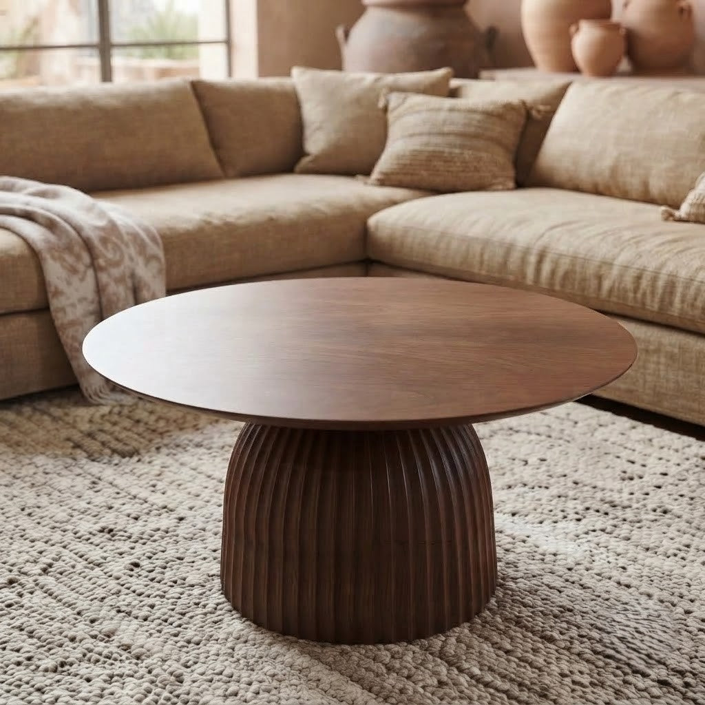 PRITI Round Coffee Table with Fluted Base