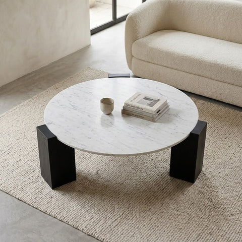 PRITI Round Travertine Coffee Table – Modern Living Room Centre Table