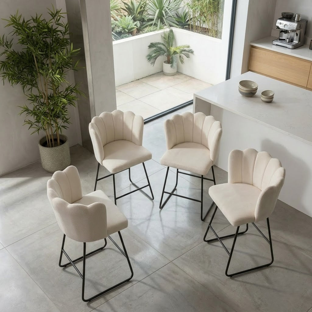 PRITI Set of 4 Counter Height Bar Stools in Cream Bouclé Fabric