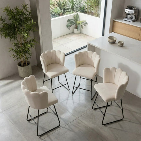 PRITI Set of 4 Counter Height Bar Stools in Cream Bouclé Fabric