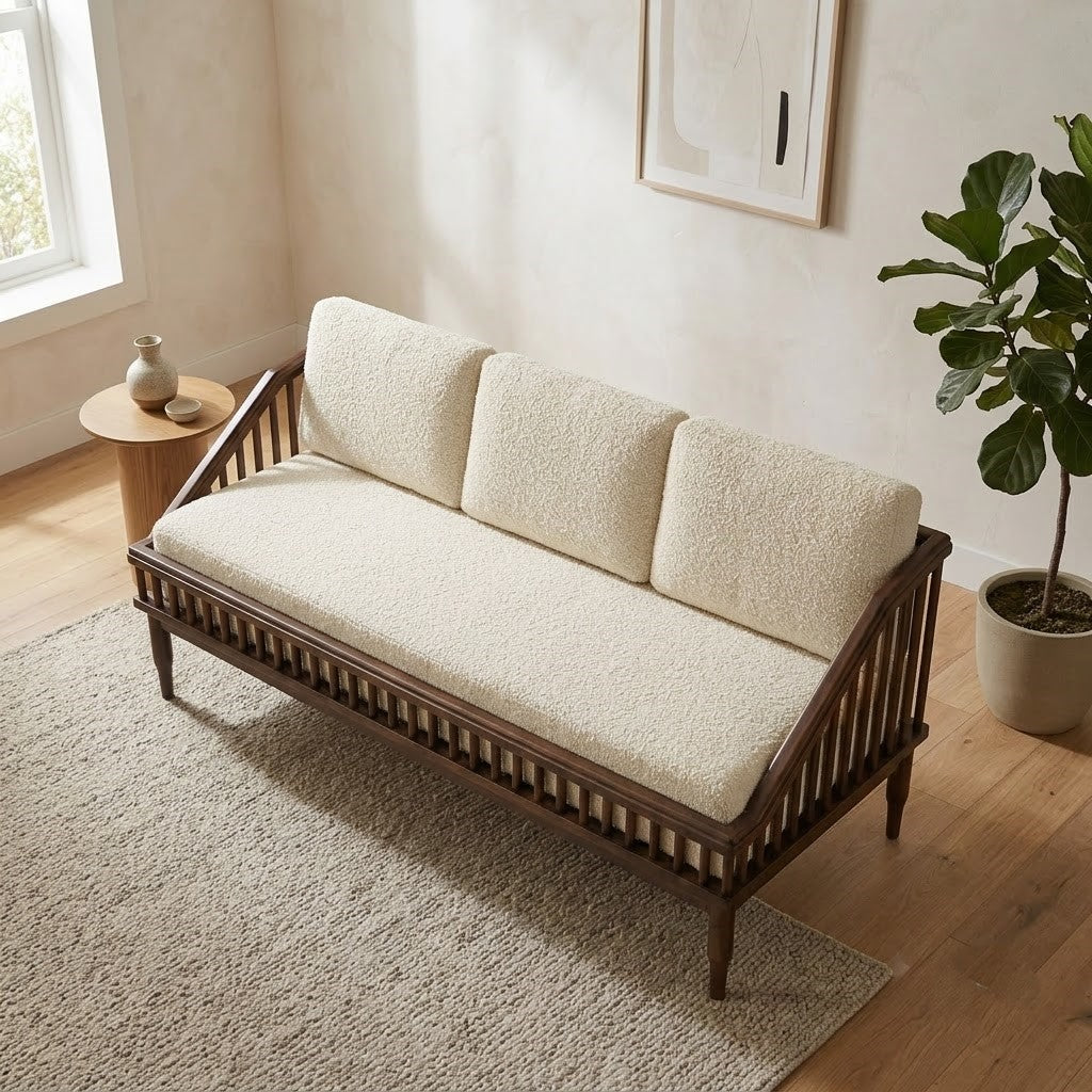 PRITI Sheesham Wood 3 Seater Sofa in Provincial Teak Finish