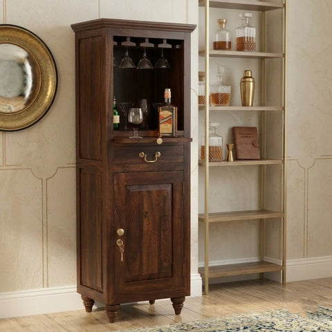 PRITI Sheesham Wood Bar Cabinet | Solid Wood Home Bar Storage Unit