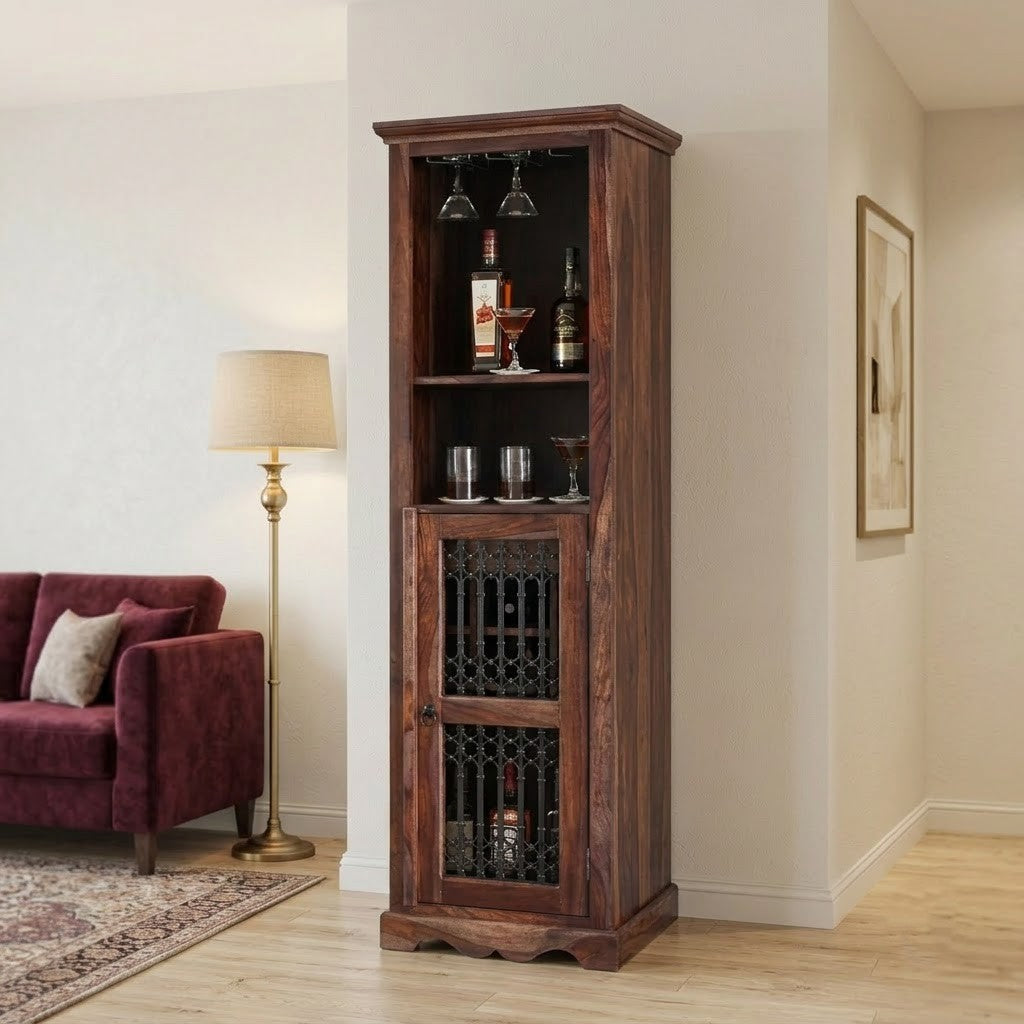 PRITI Sheesham Wood Bar Cabinet | Wooden Home Bar Storage Unit